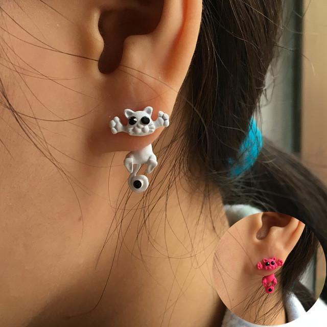 Through Your Ear Hanging Cat Earrings Street Stylers