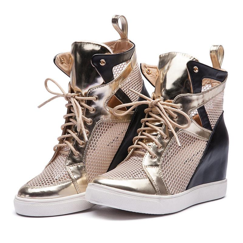 Gold high heel sneakers 2025